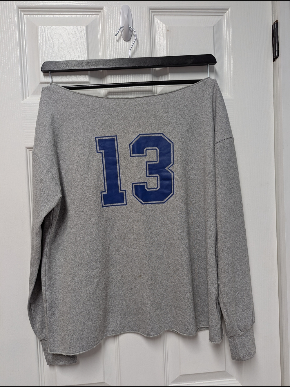 R 13 Gray Sweatshirt with Blue '13' Graphic